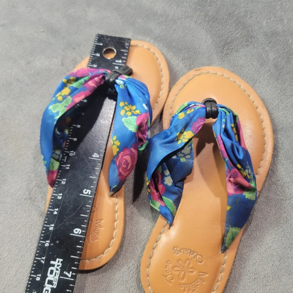 Matilda Jane Clothing Girls Floral Fabric‎ Knot Thong Sandals Blue Pink Size 10